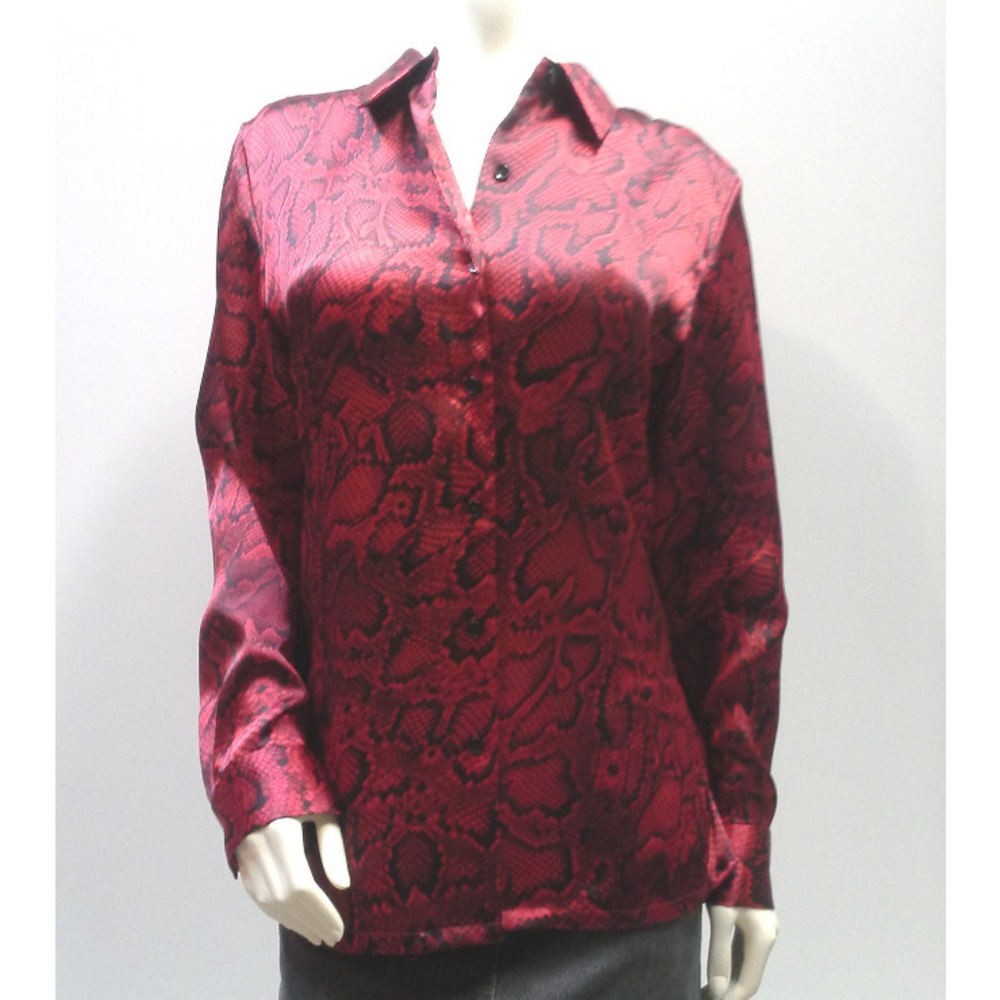 JNY Red Snakeprint Satin Career Evening Blouse
